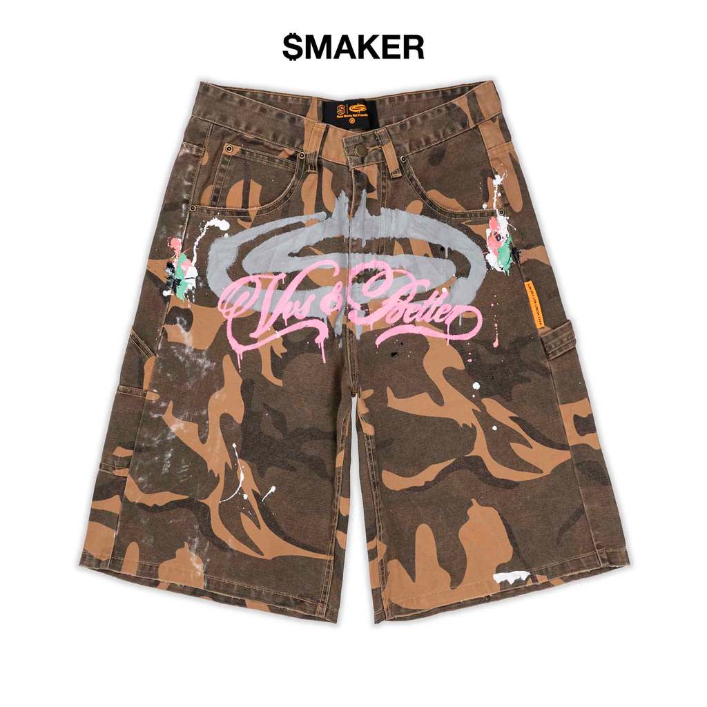 [SMAKER] Quần đùi form quần rộng hoạ tiết lính camo màu nâu có vẩy sơn - VVS & BETTER BAGGY SHORTS I