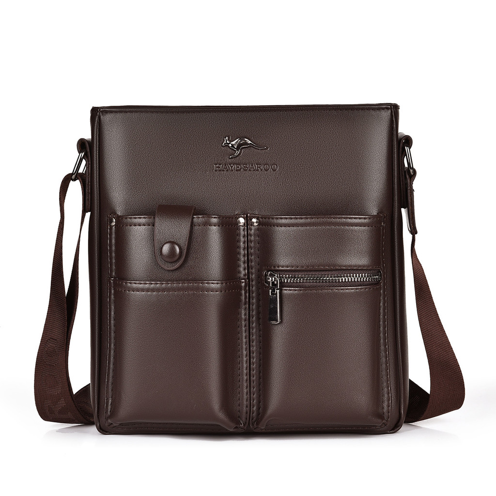 Authentic men's bag, new men's shoulder and crossbody bag pu Large-capacity leather shoulder bag, bu