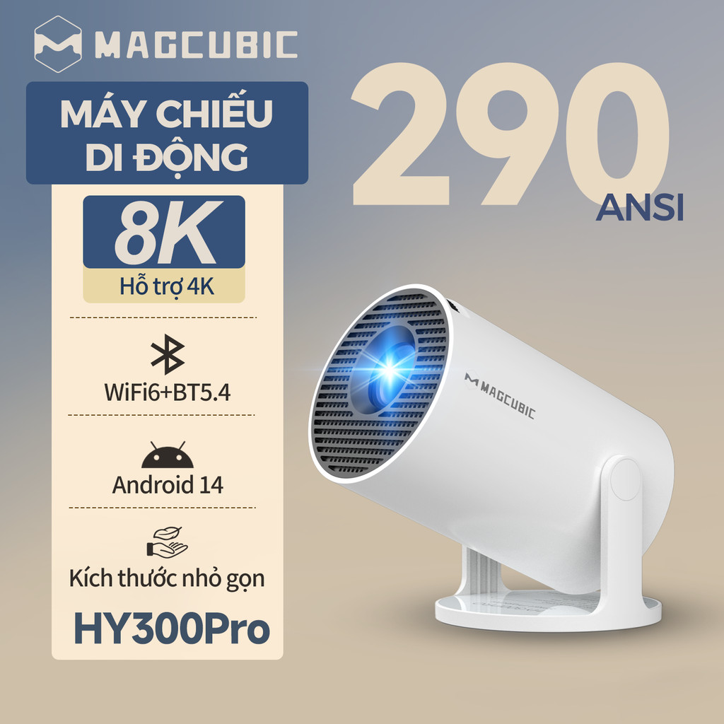 Máy Chiếu Magcubic HY300 Pro Hỗ Trợ 4K 290 ANSI Android 14 WiFi6 BT5.4 Xoay 180° Máy Chiếu Di Động