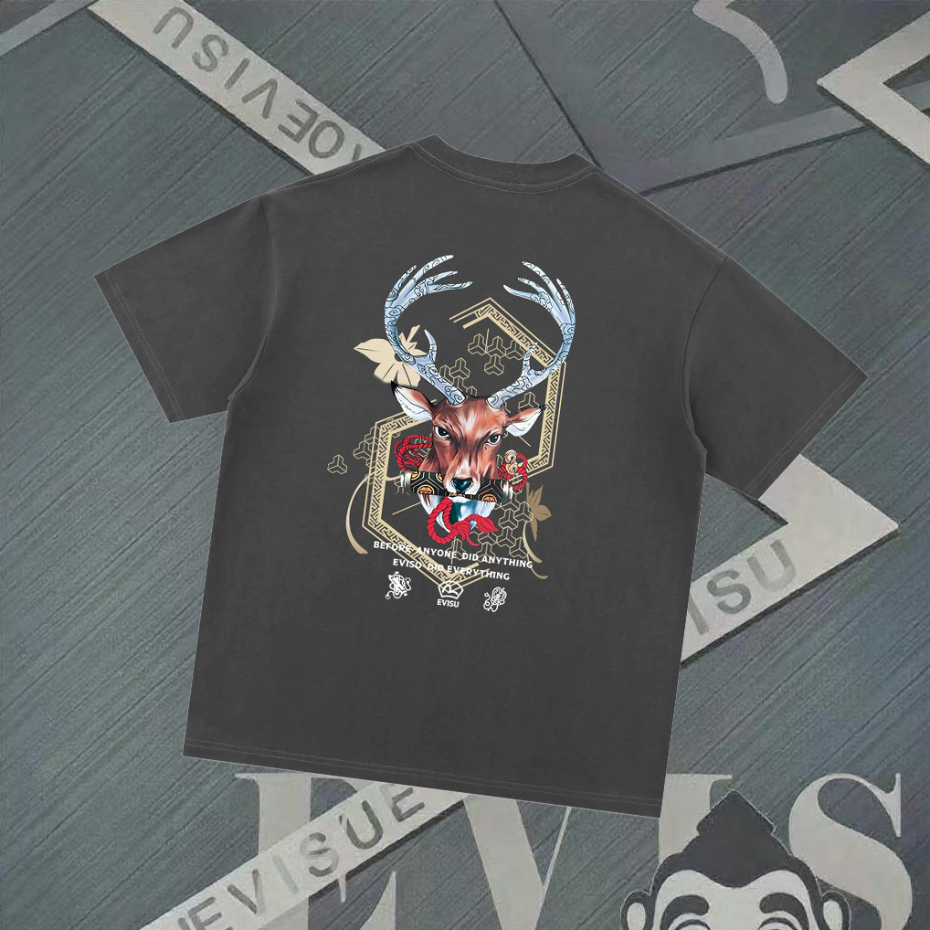 Evisu Áo Thun Ngắn Tay Nam Nữ, Phong Cách Đường Phố Cổ Điển, Màu Trơn, Thời Trang Mùa Xuân