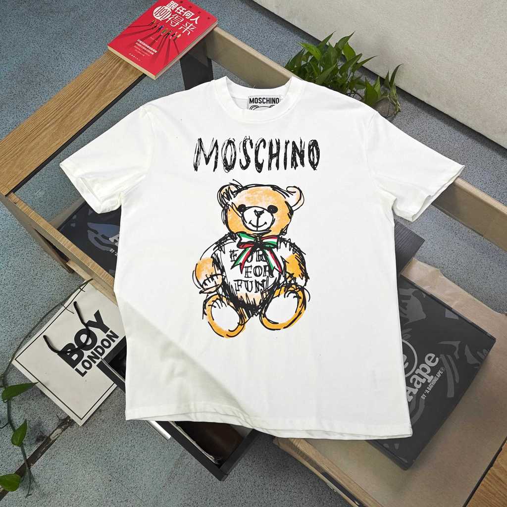 Áo thun ngắn tay YOSCHINO/Moschino cổ tròn phong cách cặp đôi, thời trang thể thao cho xuân thu