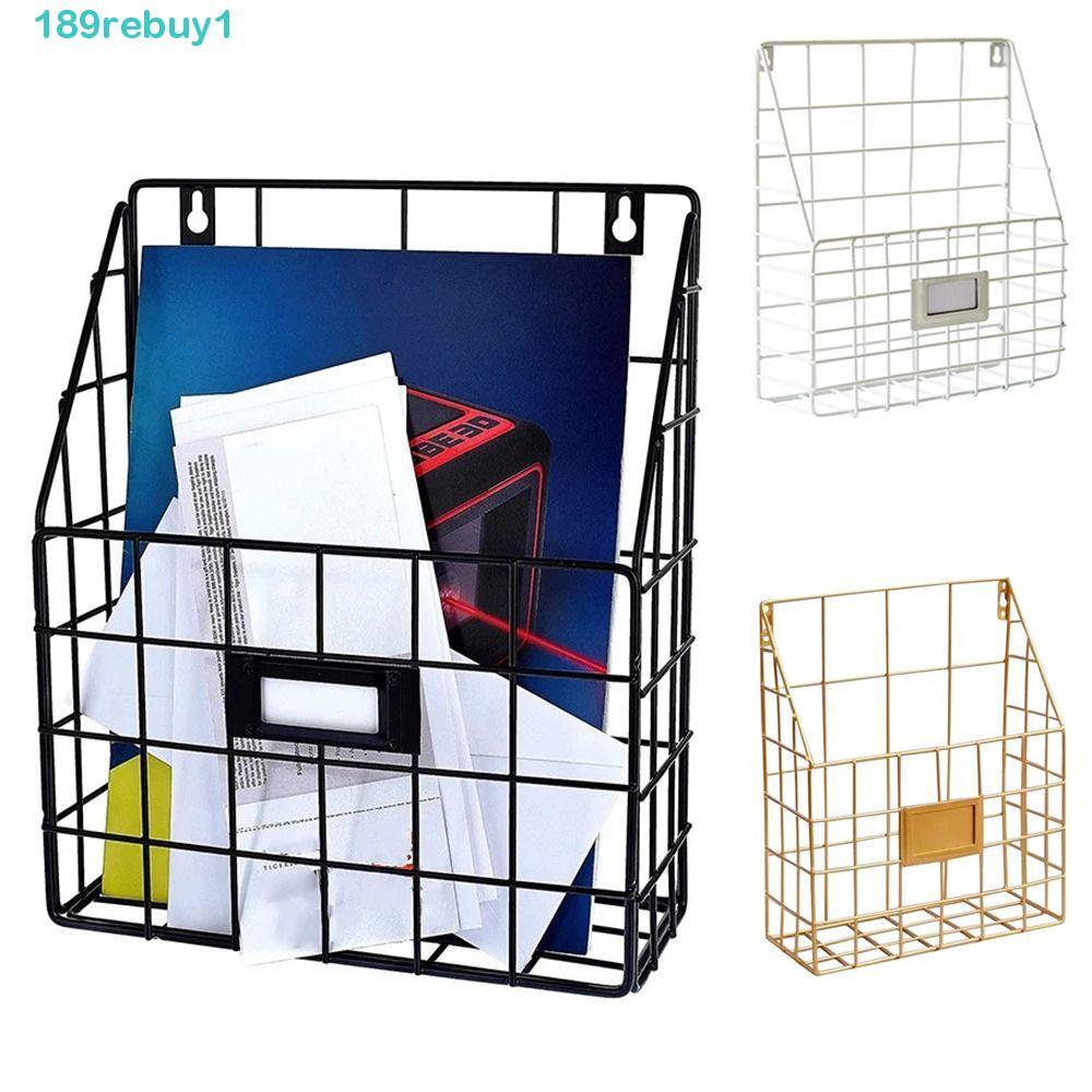 REBUY1 Magazine File Holder, Hộp đựng thư lưới kim loại treo tường, Tay cầm hữu ích Giỏ dây chắc chắ