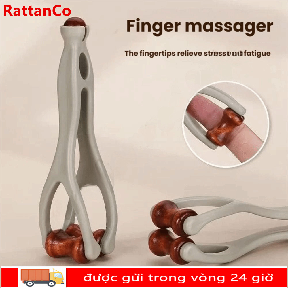 Con lăn Massage ngón tay RATTANCO, với 360° Con lăn Máy mát xa ngón tay bằng gỗ nguyên khối, Thiết kế kẹp cầm tay Bấm huyệt để trị liệu bằng tay Giảm kinh tuyến