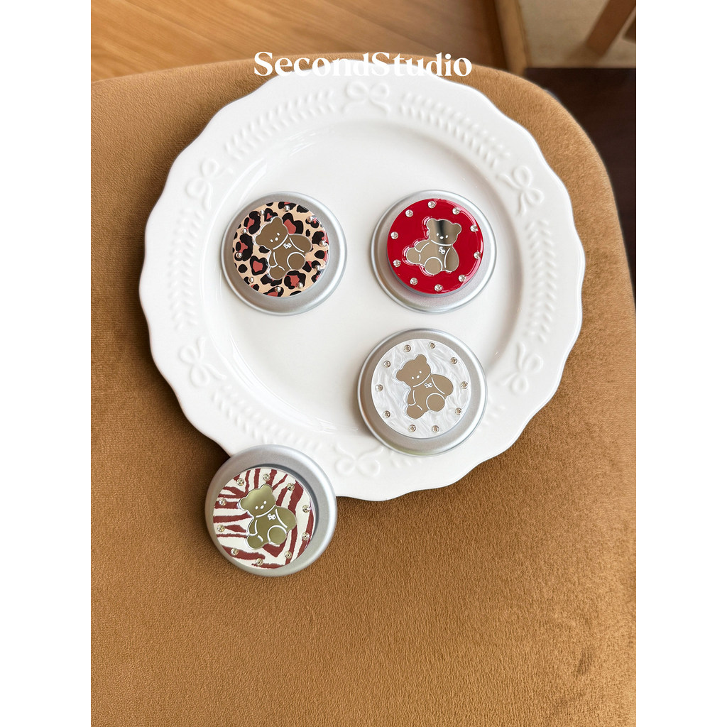 griptok popsocket magsafe Niche Original Mirror Bear Sáng Tạo Dễ Thương Màu Đỏ Từ Giá Đỡ Retro Da Bá