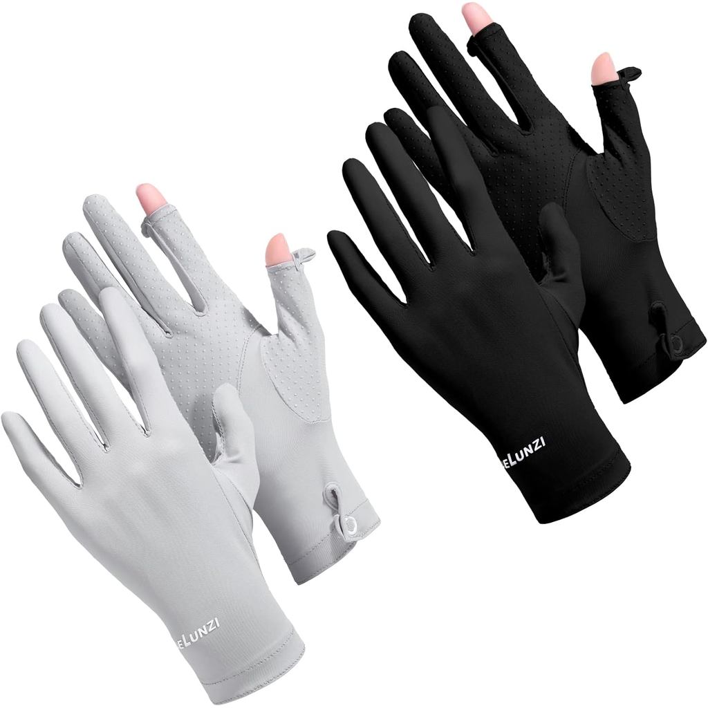 Loopeer 2 Packs Women Sun Protection Driving UV Gloves Full Finger Touchscreen Non Slip Breathable S