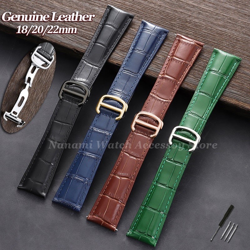 Cao Cấp Chính Hãng Da Đồng Hồ Dây 18mm 20mm 22mm Vintage Cá Sấu Họa Tiết Da Bò Cho Cartier Xe Tăng S