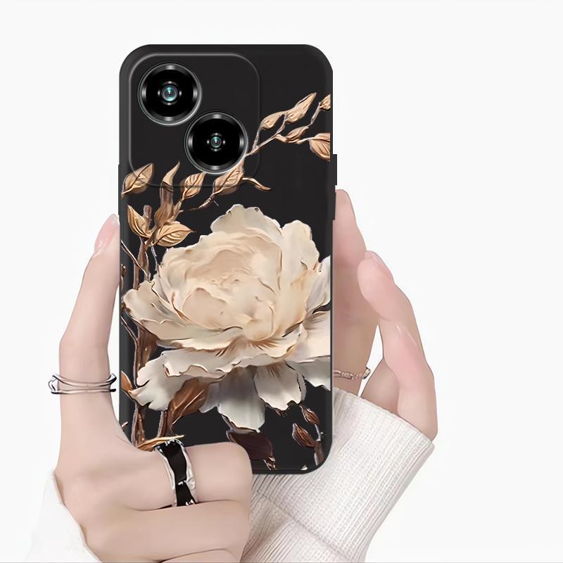 Ốp lưng ZTE Nubia Focus Pro 5G Nubia Neo 2 5G Nubia Air White Flowers Matte Chống Sốc Mặt Sau Mềm Si