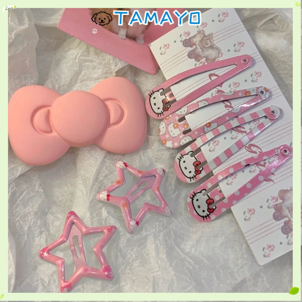 TAMAYO Kawaii Hello Kitty BB Clip, Kim loại dễ thương KT Cat Collection Kẹp tóc, Sanrio Pink Bangs C