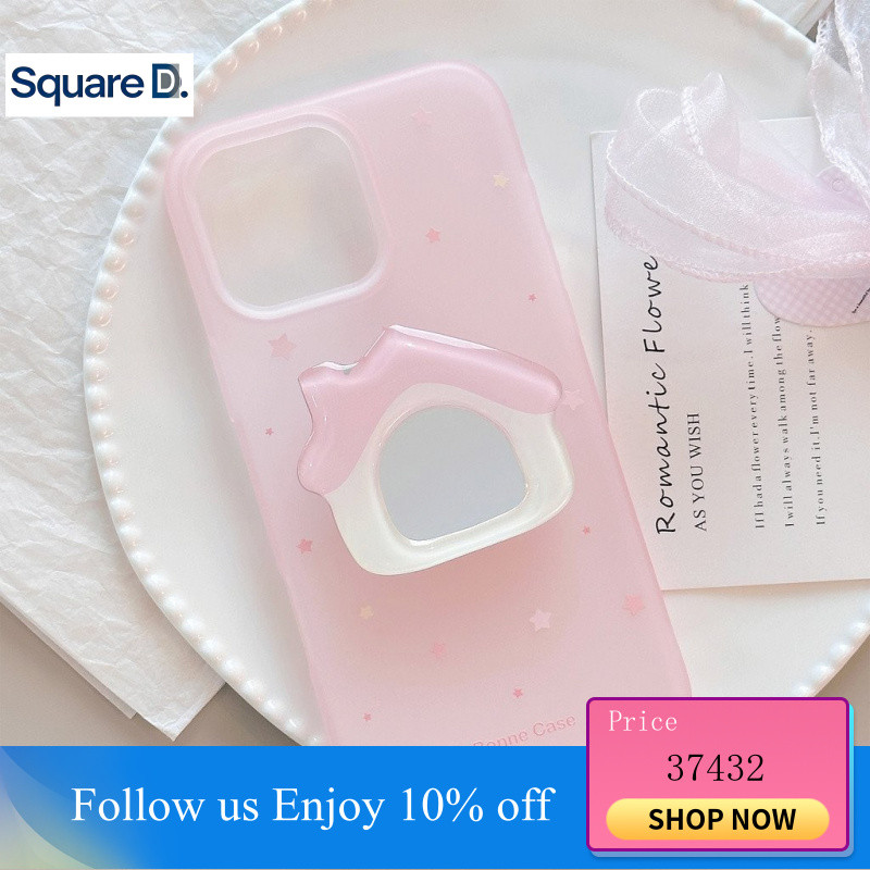 Ins Style Pink House Gương Giá Đỡ Thích Hợp Cho iphone15pro max Apple 16 Ốp Điện Thoại 13 Niche 14