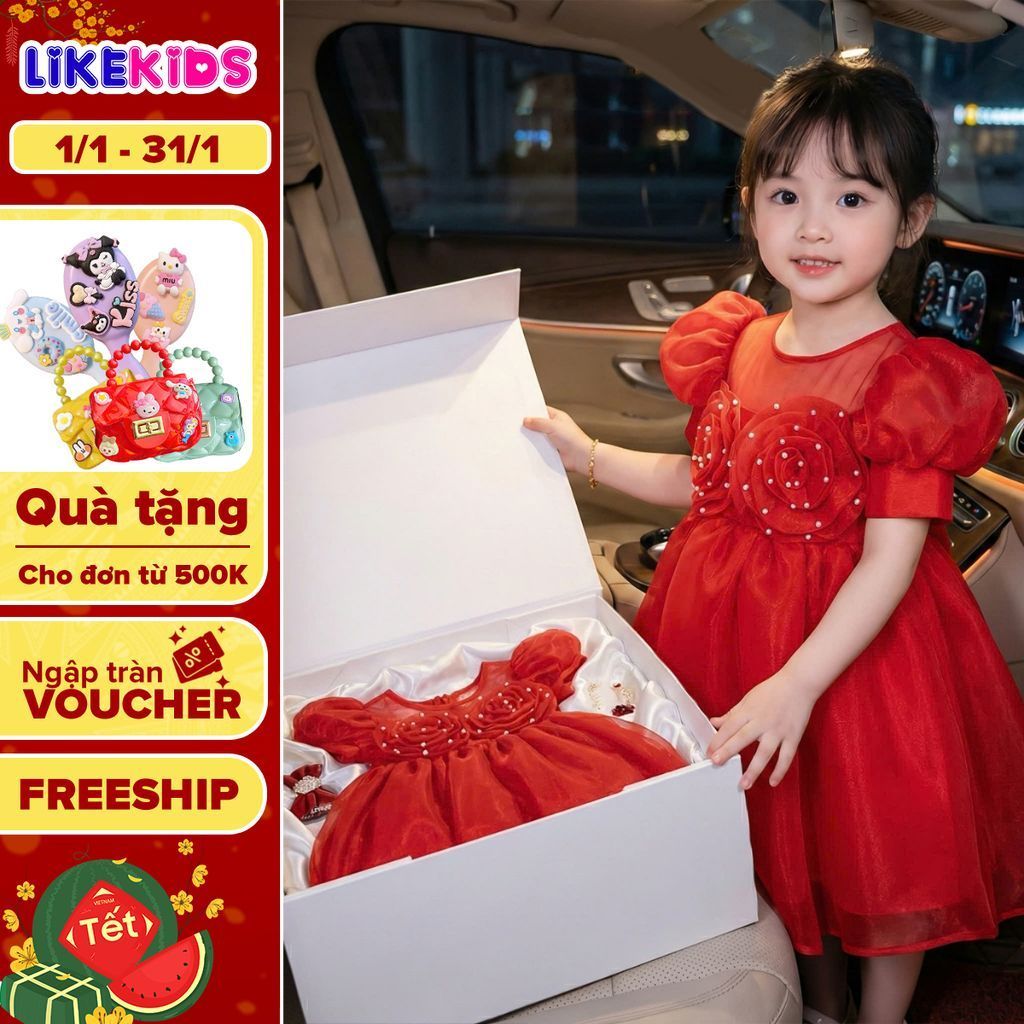 Đầm công chúa cho bé gái Voan bông hồng  C87- Likekids