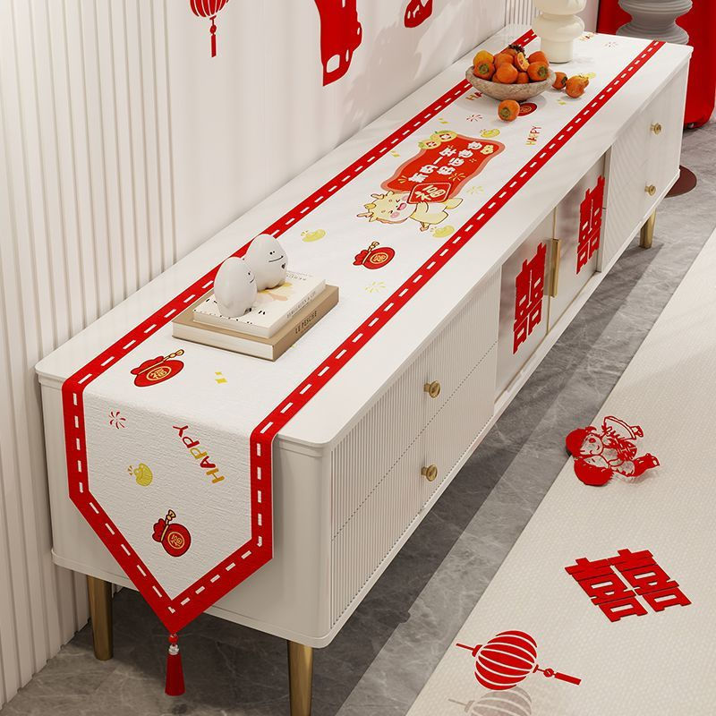 New Product#New Festive TV Cabinet Table Runner Tablecloth New Chinese Style Red Sideboard Entryway 