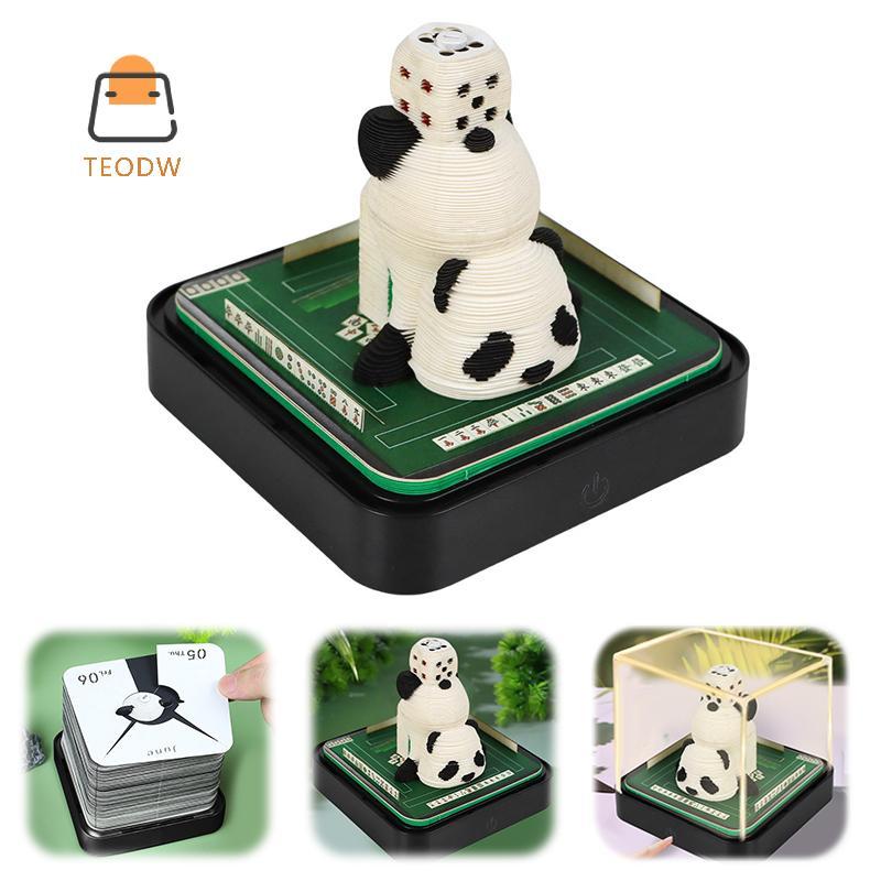 [TeOdw-t] Lịch để bàn 2026 có đèn LED Mahjong King 3D Lịch xé giấy Khắc nghệ thuật Memo Pad Quà tặng