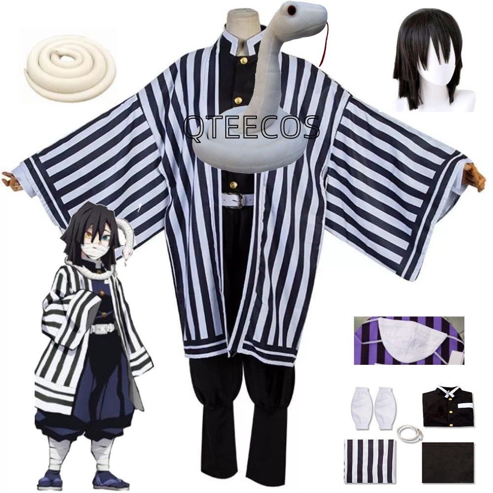 Sản phẩm cosplay Demon Slayer Iguro Obanai: Trang phục hoá trang và đạo cụ rắn trắng, phù hợp cho Ha