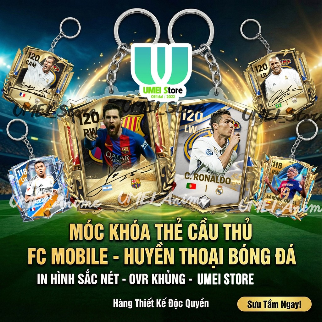 Móc Khóa FC Mobile Móc Khóa Bóng Đá Thẻ Cầu Thủ Messi, Ronaldo, Beckham, Torres, Mbappé... Sưu Tầm ZD
