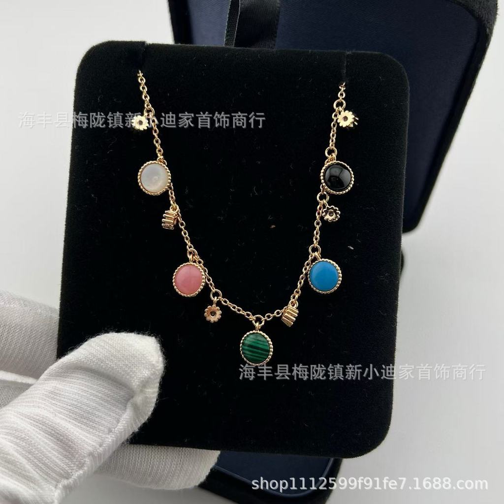 DI# Compass Eight-Pointed Star Necklace for Women, Collarbone Chain, Natural Colorful White Mother-o