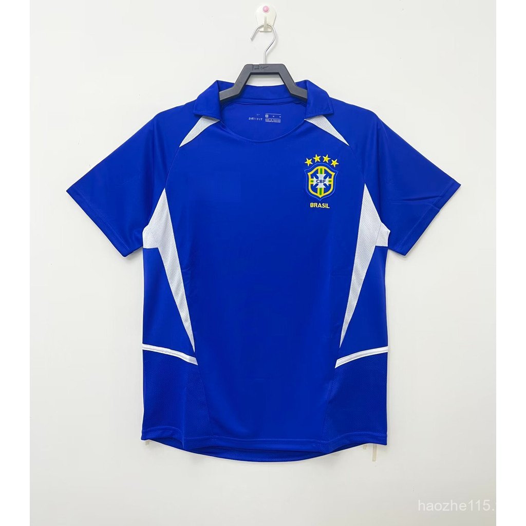 Áo đấu bóng đá sân khách Brazil Retro 2002 - Chất liệu thun thể thao AAA