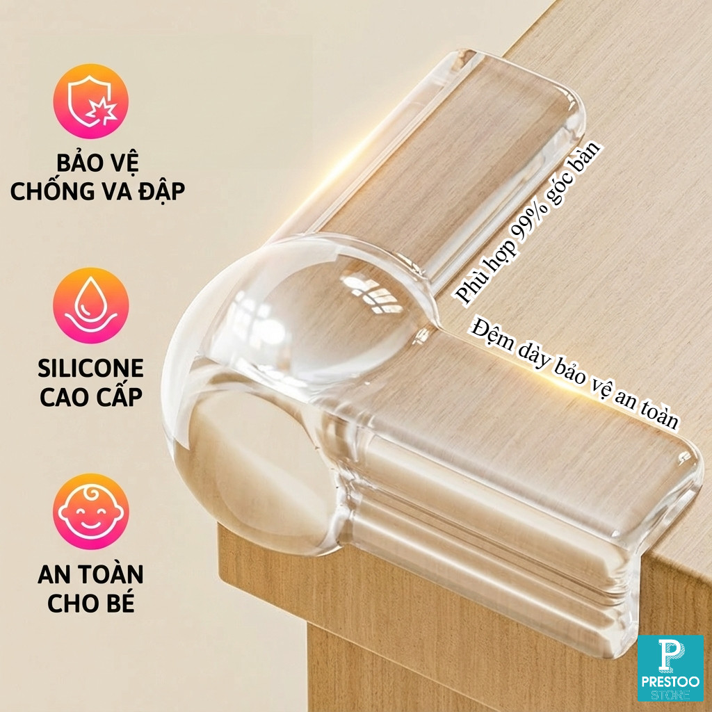 Set 4 Miếng Bịt Góc Bàn Silicon Trong Suốt An Toàn Cho Bé/Người Già, Bọc Cạnh Bàn Tránh Va Đập