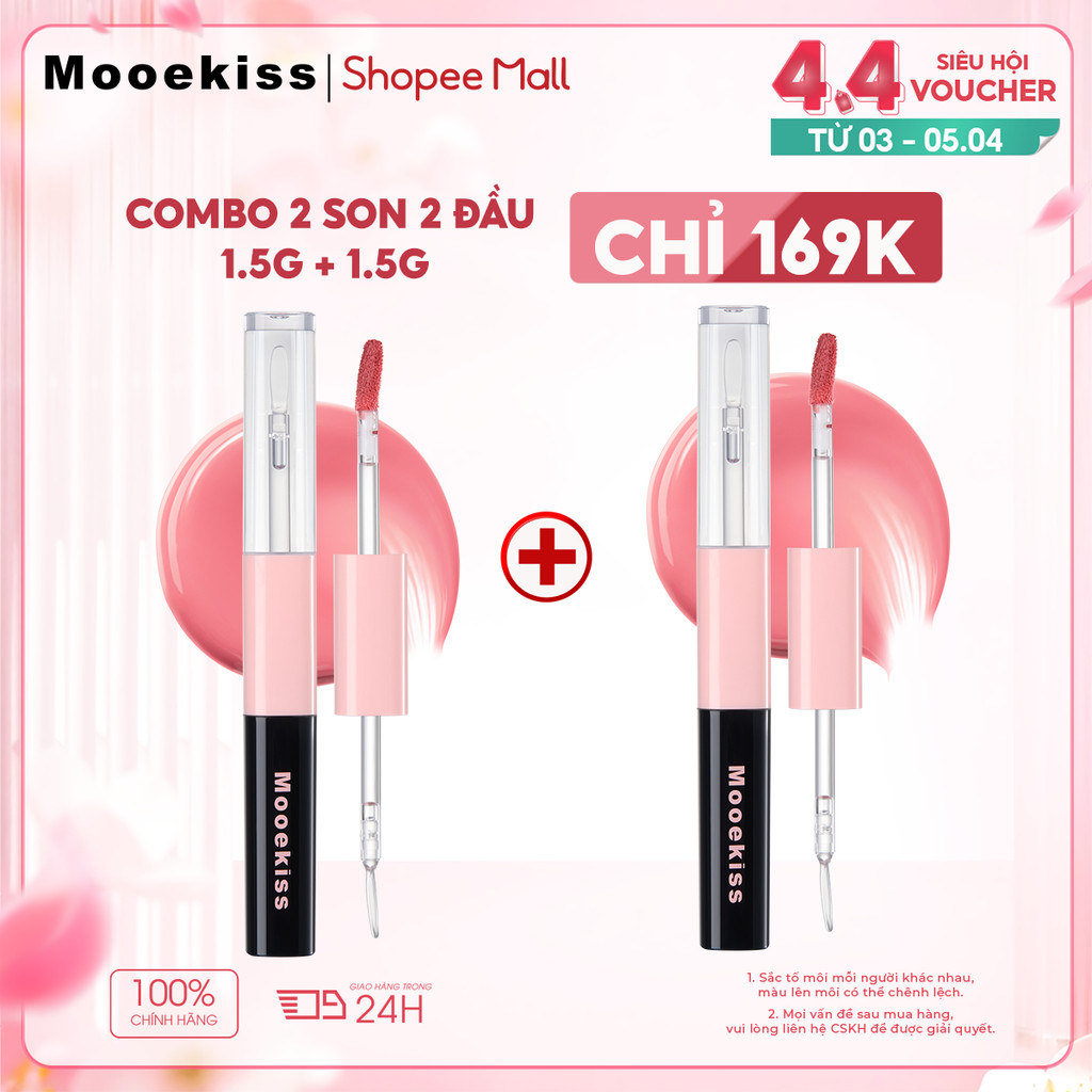 [KOL Combo 2] Mooekiss Son môi kem hai đầu tự hào có thiết kế 2 trong 1 đa chức năng với công thức chứa 92% thành phần dưỡng ẩm và chống nhòe 1.5g+1.5g | BigBuy360 - bigbuy360.vn