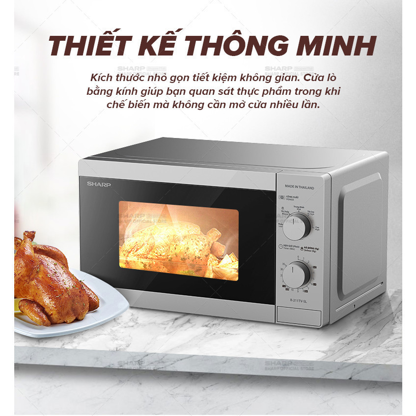 Lò vi sóng cơ Sharp R-211TV-SL/BK 21 lít Chính hãng công suất 800W, 5 mức nhiệt - SIDEAL SIL | BigBuy360 - bigbuy360.vn
