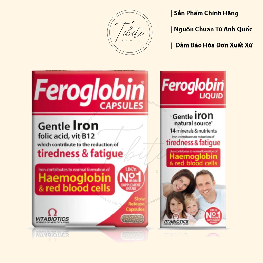 Combo 2 hộp Vitamin hỗ trợ bổ sắt bổ sung B12 Vitabiotics Feroglobin B12 Nội Địa UK