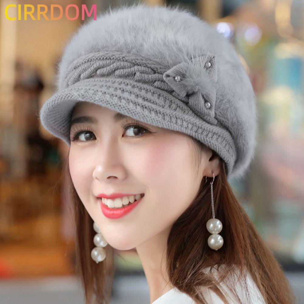 GIRRDOM Mũ Mùa Đông Sang TrọnVintage, Lông Thỏ Dệt Kim, 7 Màu Ấm Áp