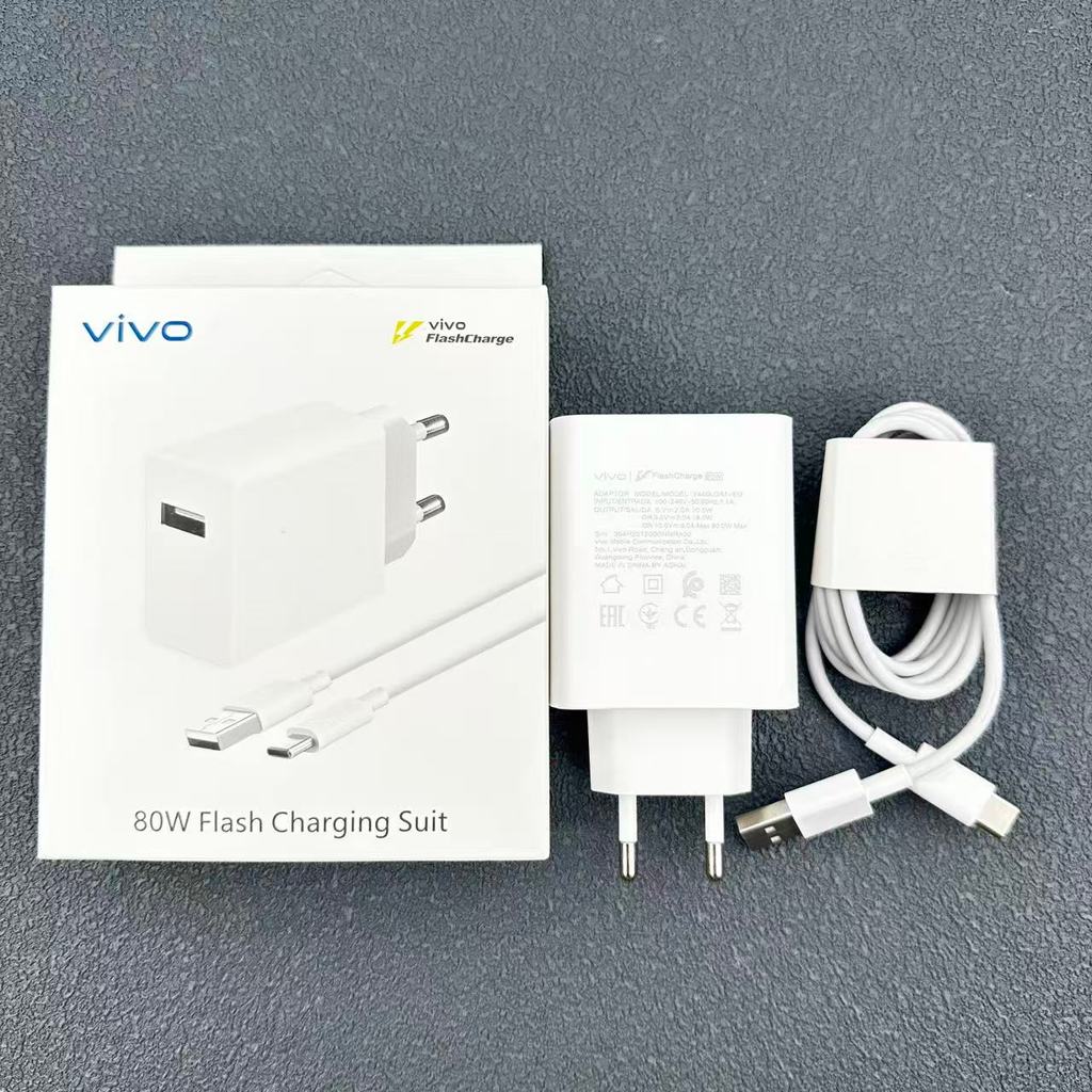 Chính Hãng Vivo 80W FlashCharge Sạc Nhanh EU Cắm USB Type-C Cáp Trọn Bộ Với Hộp Bán Lẻ Cho Vivo V70 