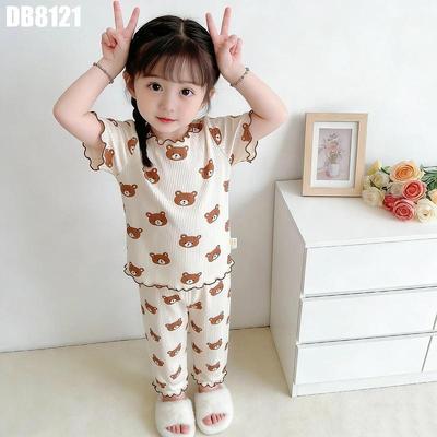 Bộ Quần Áo Bé Gái Thun Tăm Viền Bèo Lượn Sóng Đồ Bộ Mùa Hè Dễ Thương MINTSCLOSET DB8121