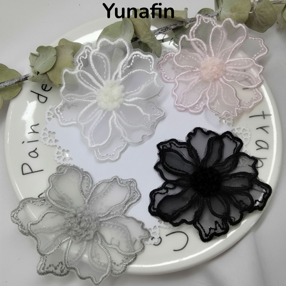 YUNAFIN - 10 Chiếc Miếng Dán Ren Thêu Hoa Đen, Trang Trí Cho Váy Cưới và Đầm Two-Layer Ren Hoa