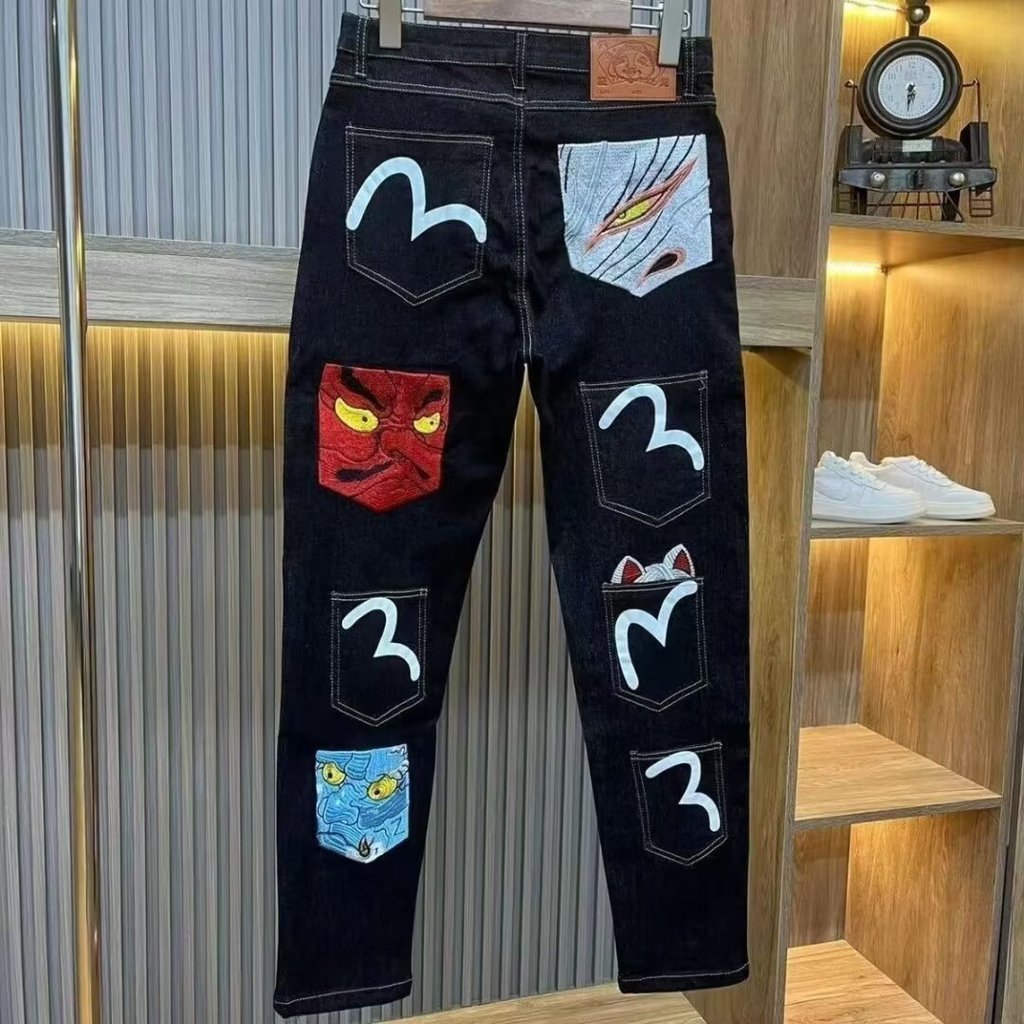 Quần jean EVISU1718 Phong cách mới co giãn Slim-fit Slim-fit