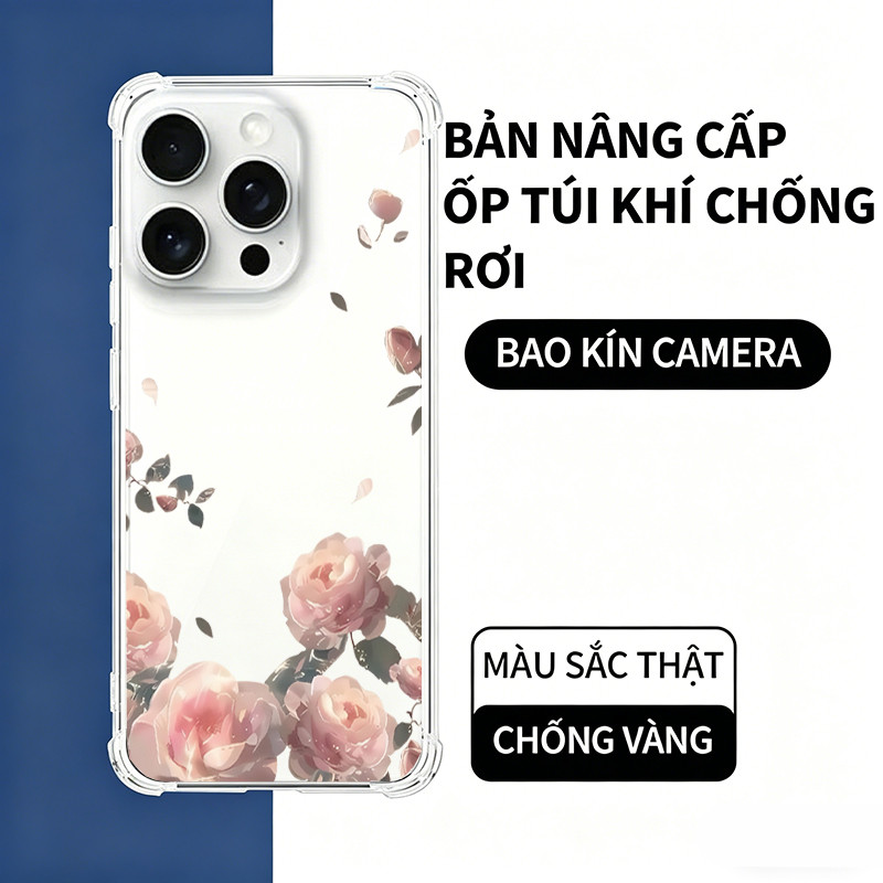 Ốp Lưng iPhone Hoa Hồng Pink Lucky Flower  iP 11/12/13/14/15/16/17/Plus/Pro/Max