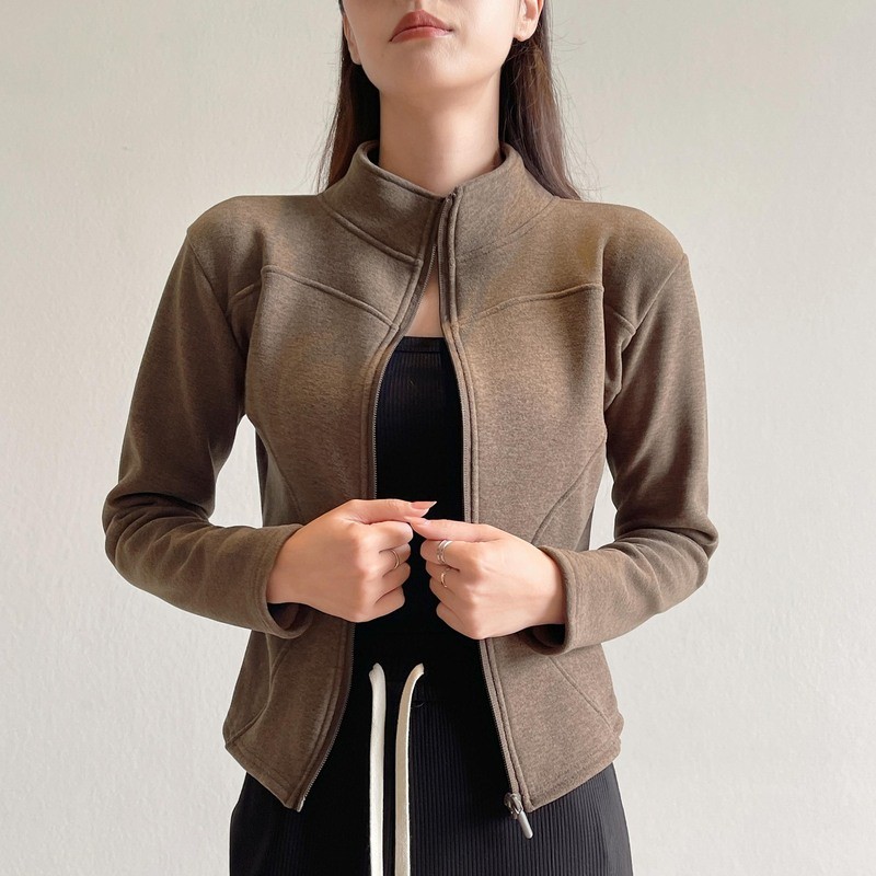 H570 Áo khoác ngắn cừu lông nữ thời trang thu đông, thiết kế slim-fit