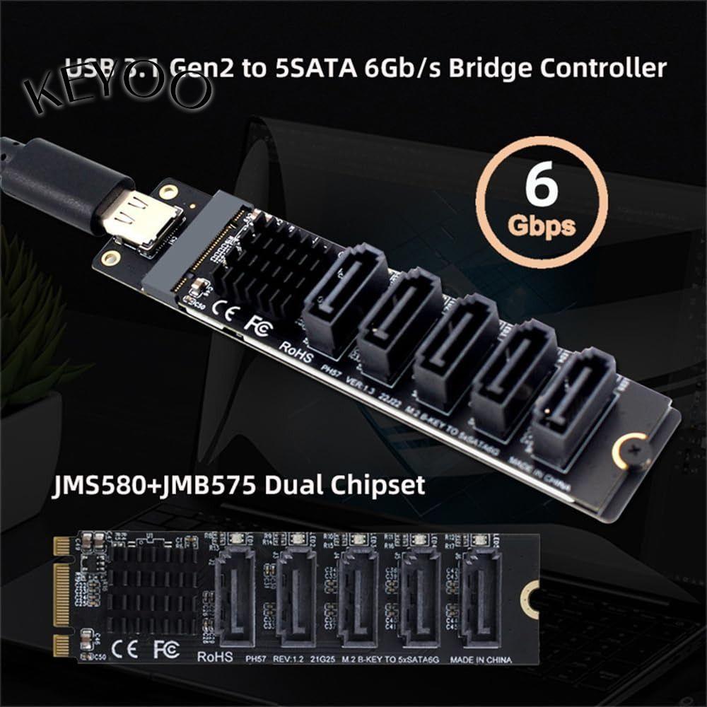 Bộ chuyển đổi KEYOOL Type C sang SATA, Bộ nâng PCI-E 5 kênh 6Gbps, Plug and Play JMB575 Bộ chuyển đổ