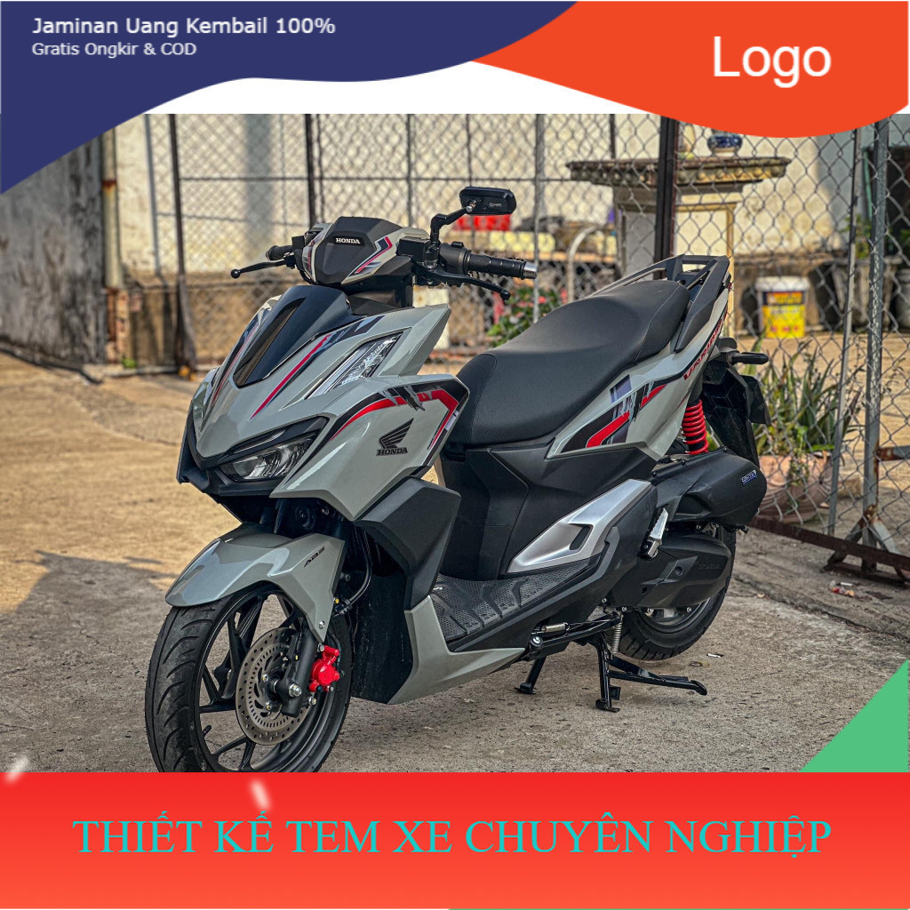 Tem rời Vario 160 mẫu tem chỉ đỏ den nền trong cực đẹp dán xe sáng màu VIP