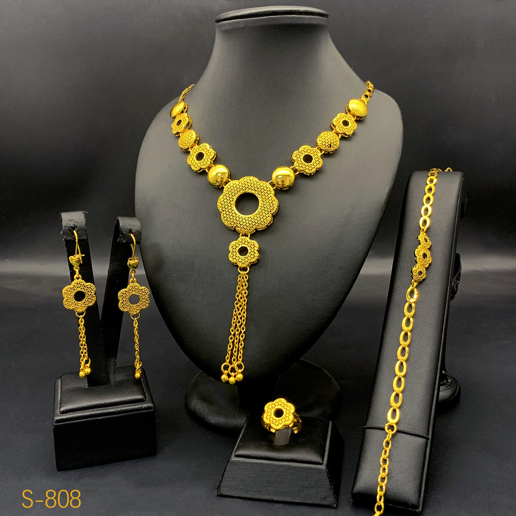 Xuyên Biên Giới Trung Đông Retro Champagne Vàng Châu Phi Cô Dâu Cưới Vòng Cổ Bông Tai Bộ Trang Sức N