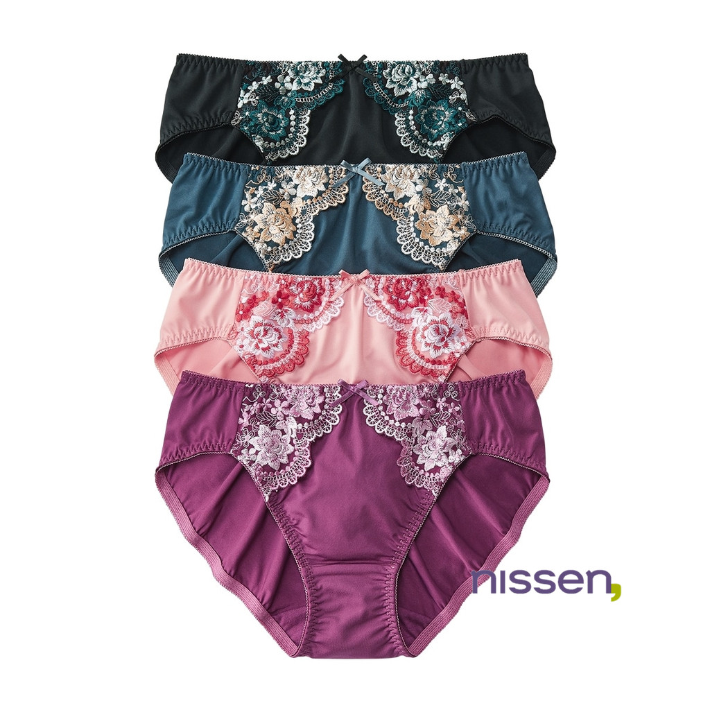 Direct from Japan Nissen_ Elegant Floral Embroidered Briefs Lingerie 4-Piece Set for Women - Comfort