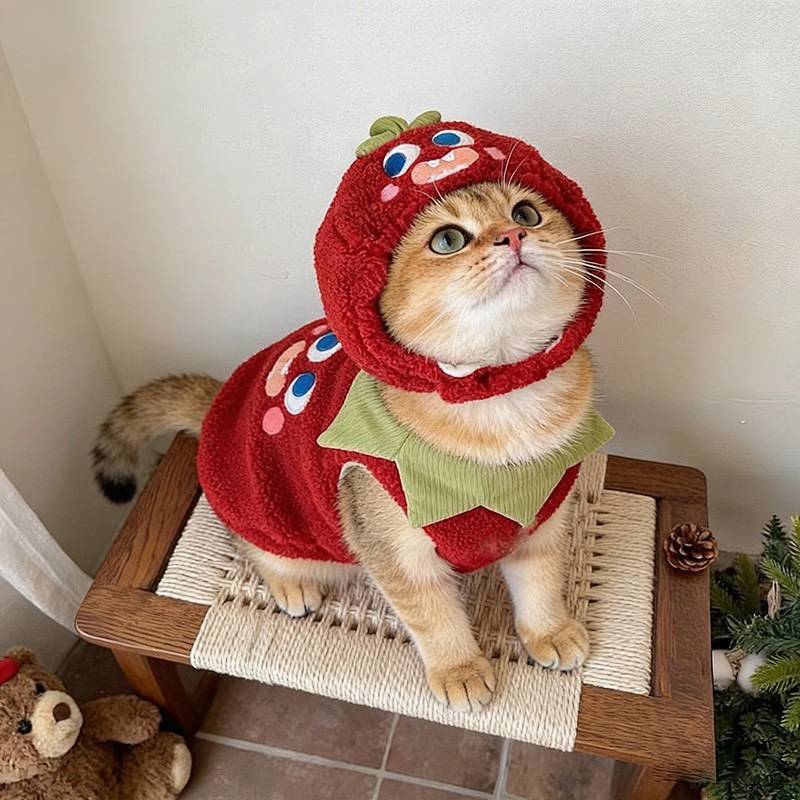 Pet Clothes Super Cute Fluffy Jacket Vest Autumn and Winter Vest Dog Cat Red Festive Cute Warm Cold-