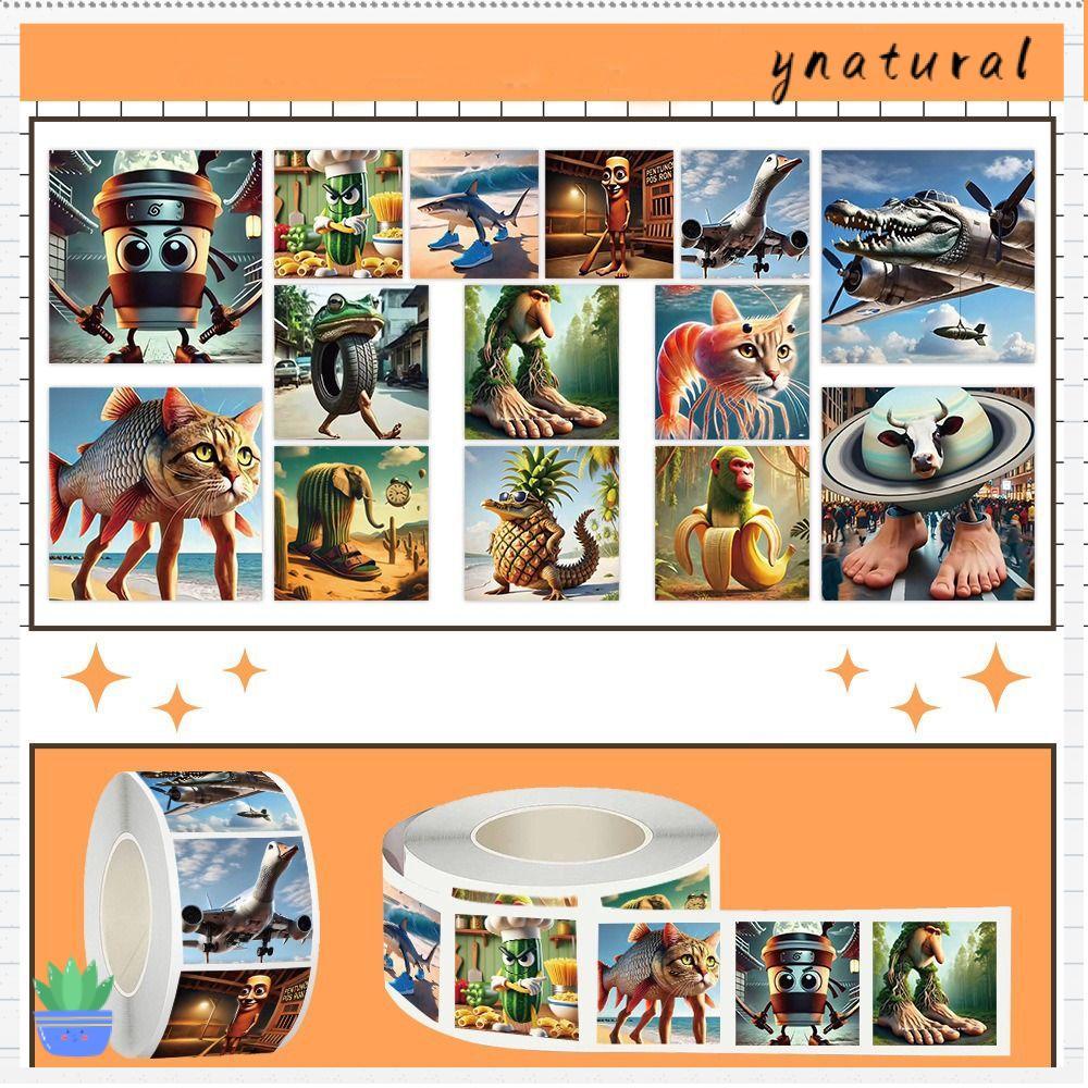 YNATURAL 500 Cái / Cuộn Phim Hoạt Hình Dán, Động Vật Brainrot 500 Cái / Cuộn Talalero Tralalala Dán,