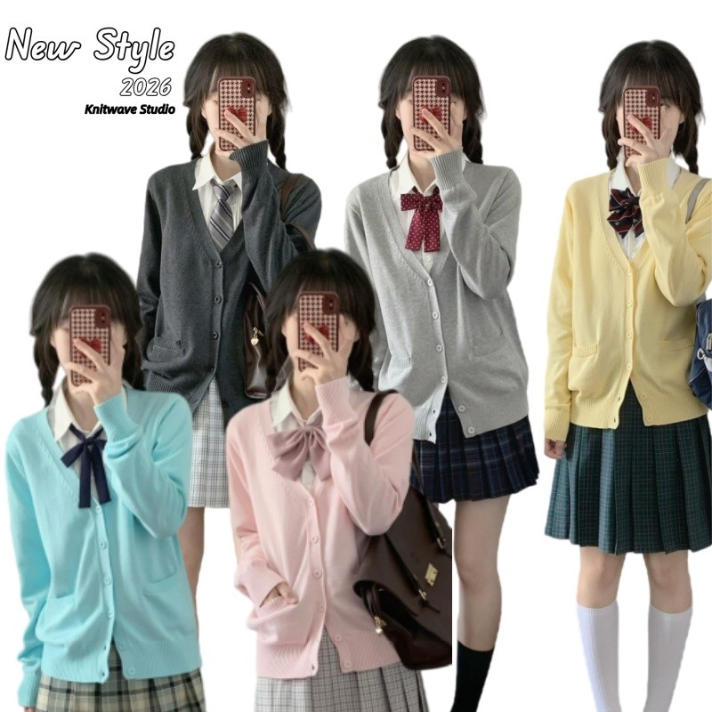 [2026 NEW]Women’s Preppy V-Neck JK Knit Cardigan -Korean Style-Campus Style Casual Daily Outfit Offi