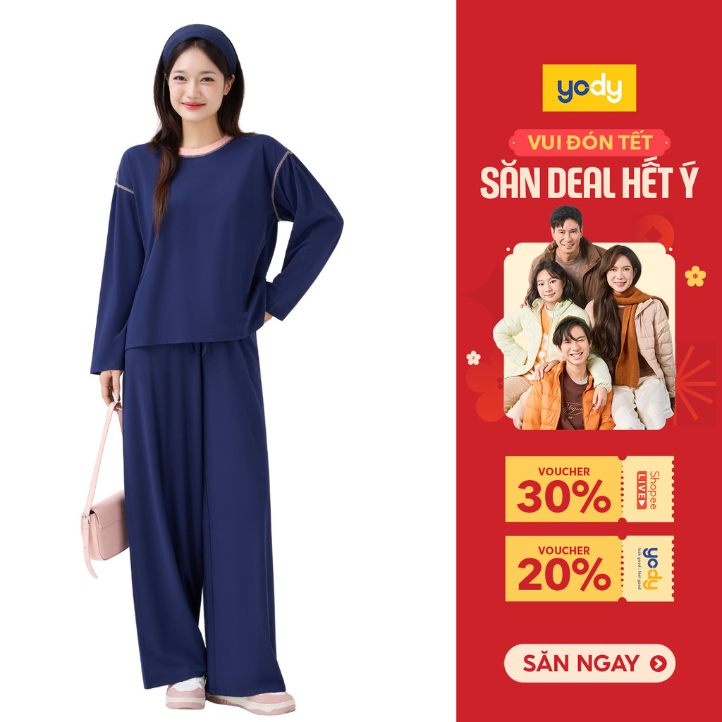 Bộ Đồ Nữ Dáng Suông Phối Màu YODY Set Áo Quần Dài WCST25F166