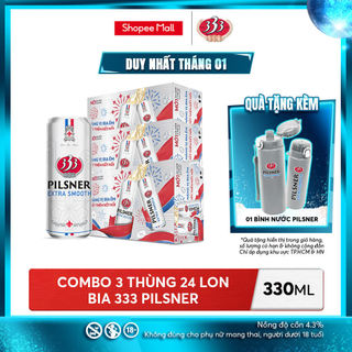  Nồng Độ Cồn 4.3% - Combo 3 Thùng 24 Lon Bia 333 Pilsner 330ml 