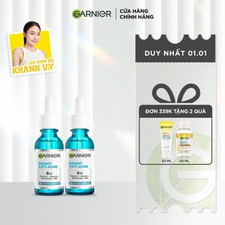  Bộ đôi dưỡng chất cho da dầu mụn Garnier Bright Complete Anti-Acne Serum 4%  Niacinamide BHA AHA Vitamin C  30mlX2 