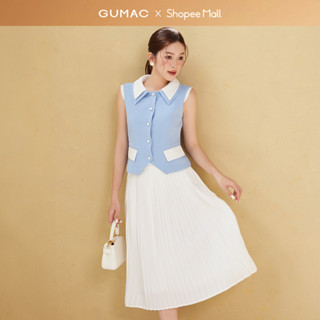  Chân váy nữ GUMAC basic xếp ly dáng dài 2 lớp vải lụa mềm mát màu trắng  BVE00008 