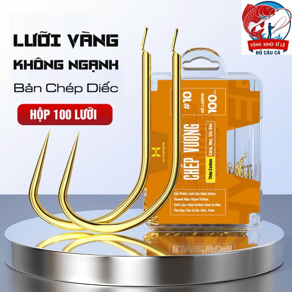 Hộp 100 Lưỡi Câu Chép Vương Không Ngạnh Lưỡi Vàng Chuyên Câu Cá Diếc Rô Chép Hợp Kim Carbon Cứng Nhẹ