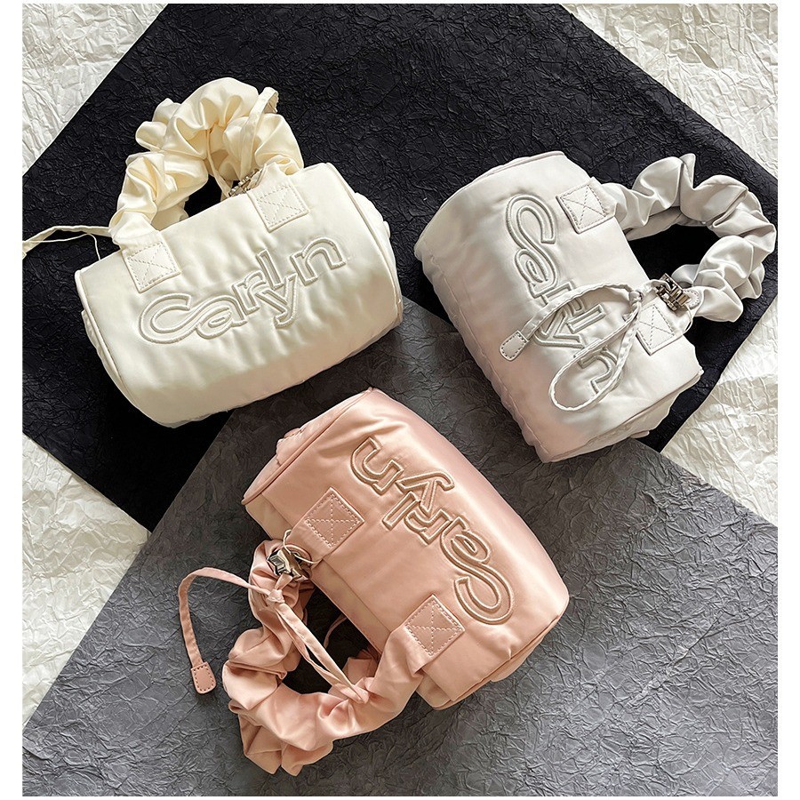 Carlyn 24Spring and Summer Korea ins Embroidered Letter Pleated Satin Single Shoulder Underarm Handh