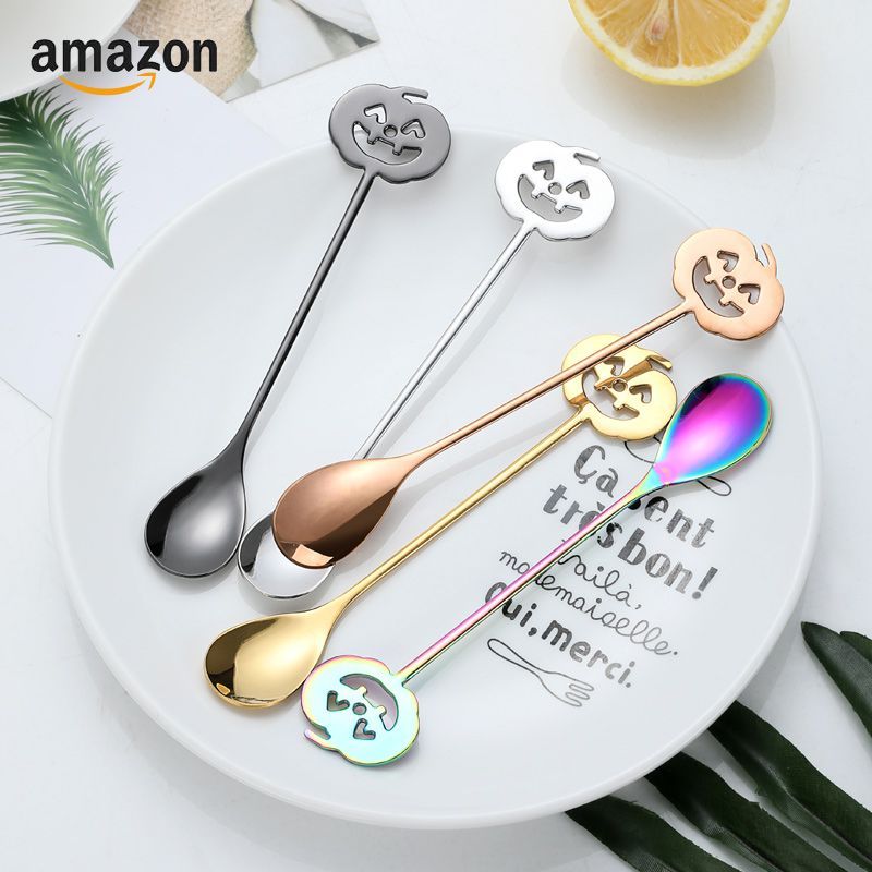 New Product#Internet Celebrity Super Cute Stainless Steel Cartoon Long Handle Stirring Spoon304Mater
