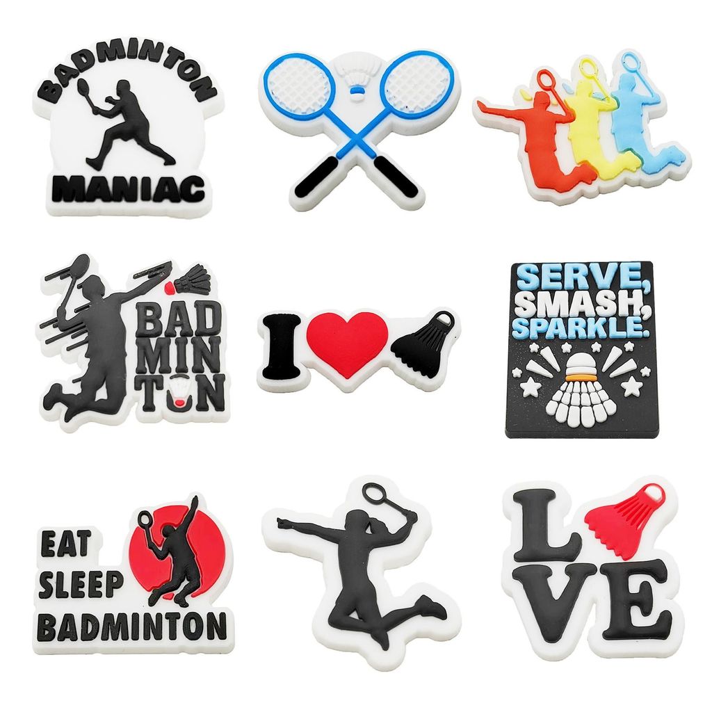 Set charm CẦU LÔNG gắn dép cross, Nút gắn jibbitz sticker dép cross trang trí cham 2Dnhựa PVC champ 