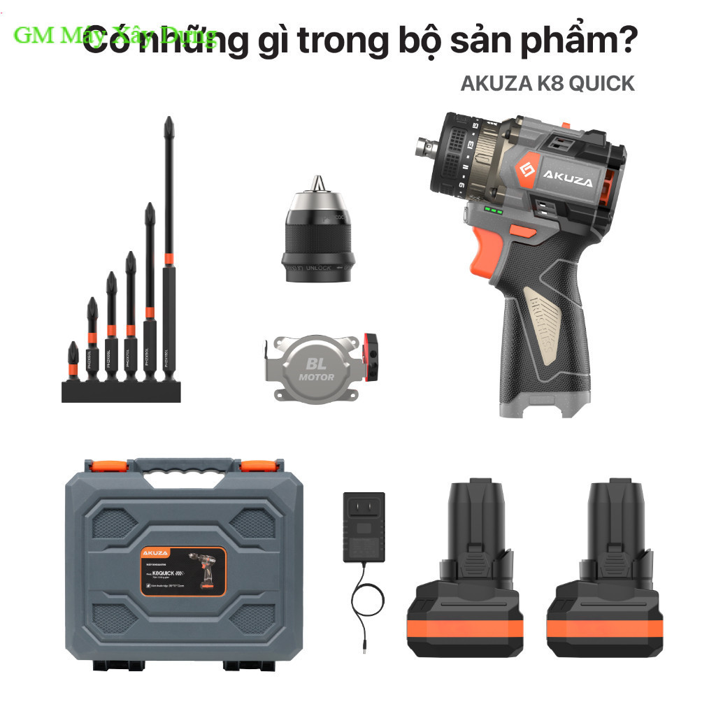 {Bản Nâng Cấp} Khoan AKUZA K8 Có Búa- Không Chổi Than Đầu Kẹp Autolook 10mm +quà GM XÂY DỰNG