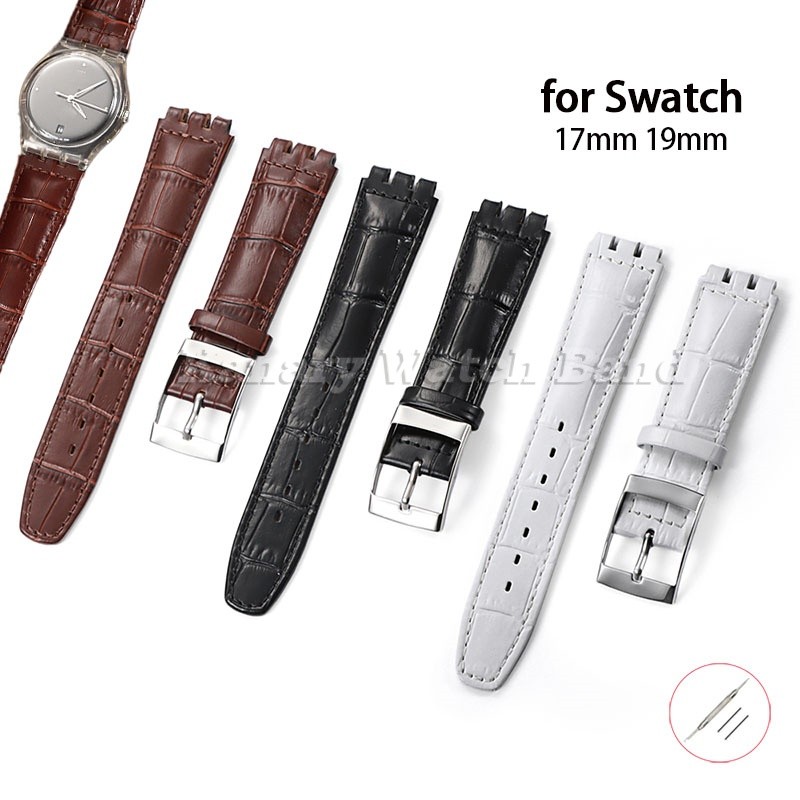 17mm 19mm Cao Cấp Chính Hãng Da Đồng Hồ Dây Đeo Cho SWATCH Đồng Hồ S Thay Thế Da Bò Họa Tiết Tre Đồn