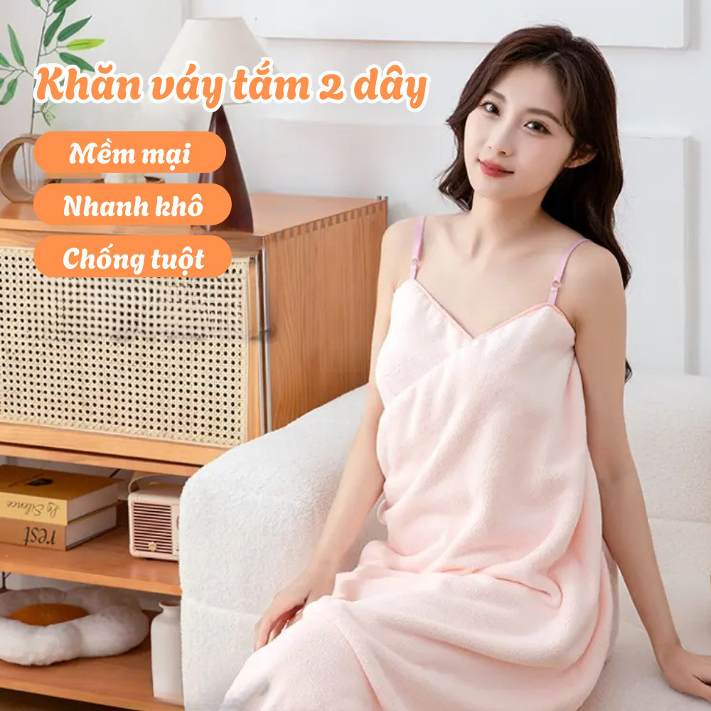 Khăn Tắm Váy Nữ 2 Dây Điều Chỉnh Pami Home, Vải San Hô Siêu Thấm Hút, Mẫu Mới Hot 2025