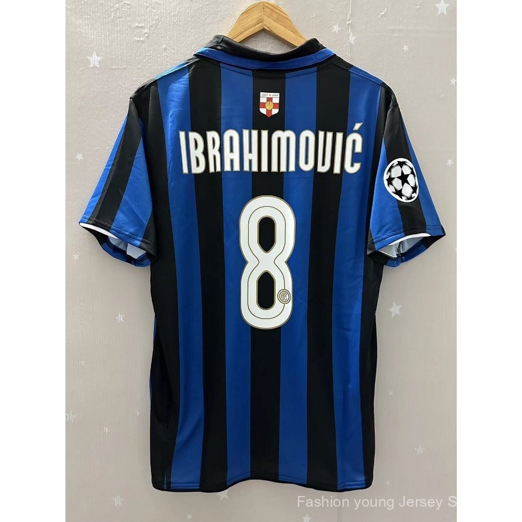 07 08 Inter Milan IBRAHIMOVIC FIGO ADRIANO Áo bóng đá cổ điển chất lượng tốt nhất Áo thun sân nhà Tù